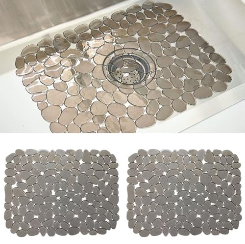 Tappetino per lavello, 2 pezzi, 40 x 30 cm, in PVC, pieghevole e tagliato, per lavello, protezione sgocciolatoio a forma di ciottoli, per stoviglie e oggetti in vetro