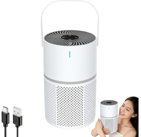Marvics Air Purifiers Purificador de Aire Silencioso con Filtracion de Tres Capas 360 Grados Iones Negativos para Habitacion y Salon (White/Dark Grey Heather)