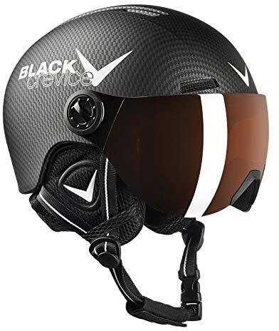 BLACK CREVICE Casco da sci per bambini Leogang I Casco da sci con visiera stile pilota in diversi colori I Casco da snowboard unisex I Casco da sci (48-52, Nero Carbone Opaco/Bianco)
