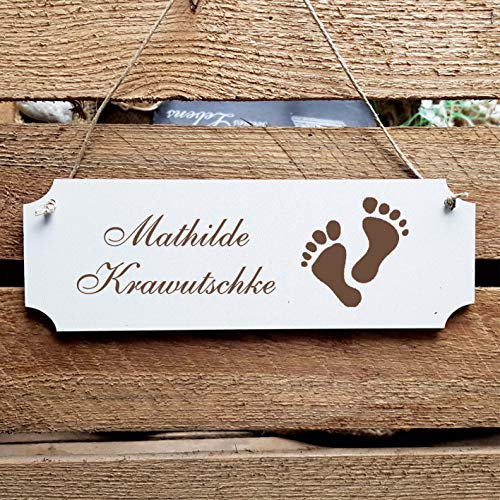 Schild « Fußpflege 01 » Türschild mit persönlicher Wunschgravur und Motiv Füße - Größe ca. 20 x 6,7 x 0,5 cm - Shabby Dekoschild Dekoration Namensschild Name - Praxis Podologe Fußmassage Pediküre