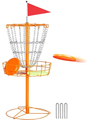 Yaheetech Portable Disc Golf Basket, Practice Target Steel Hole Heavy Duty Disc Golf Goals Catcher, Orange