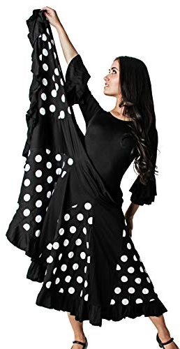 Gojoy shop- Traje Profesional de Baile Danza Flamenco o Sevillanas para Mujer de 2 Piezas (Contiene Body con Doble Volantes en Manga y Falda de Lunares.) (L, Blanco)