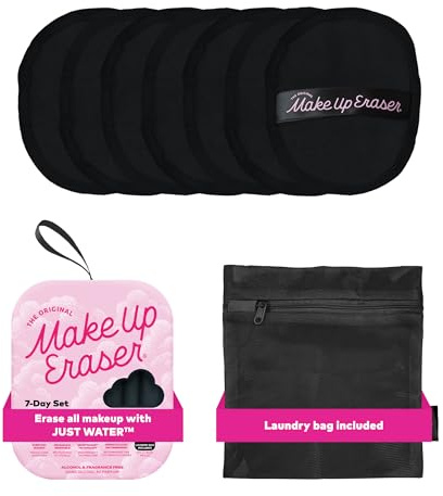 The Original MakeUp Eraser 7-Day Set, Erase All Makeup With Just Water, Including Waterproof Mascara, Eyeliner, Foundation, Lipstick, Sunscreen, and More! Chic Black, 7ct.