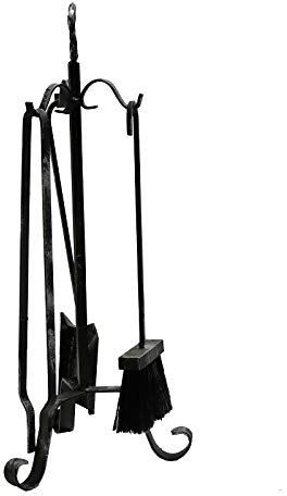 FONDERIA BONGIOVANNI Trespolo Attrezzi Accessori per Camino Kit Scopa Paletta Pinza