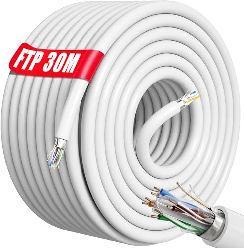 Granel Cable Ethernet Cat 6 De 30m, Bulk Cable de Red LAN FTP Blindado Para Internet Rápida & Fiable -AWG23 Cable a Granel Internet Anti-jamming Exterior Interior resistente a la intemperie(30 Metros)