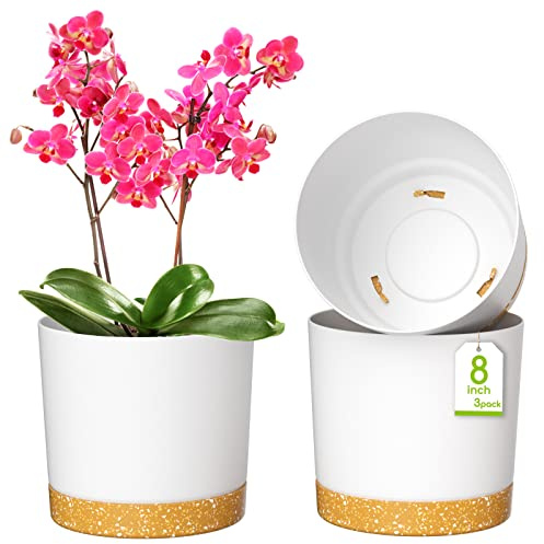 ZMTECH Maceta De 20 cm, Maceta De Plástico con Agujeros De Drenaje para Plantas Suculentas, Hierbas, Orquídeas, Menta y Otras Plantas De Jardín (Blanco, Set De 3)