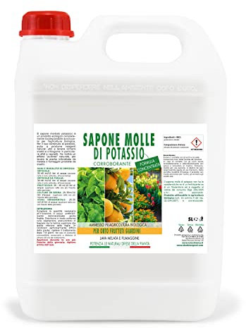Sapone Molle di Potassio 5L per Orto e Frutta, Corroborante Concentrato - Efficace su Insetti parassiti melata e fumaggine