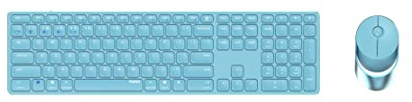 Rapoo 9850M kabelloses Tastatur-Maus Set Wireless Deskset 1600 DPI Sensor wiederaufladbarer Akku flaches Aluminium Design DE-Layout QWERTZ PC & Mac - blau