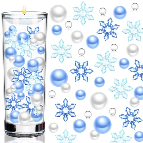 Jutom 10150 Pieces Winter Vase Filler Decor Snowflake Floating Candles Clear Water Gel Beads Pearls for Vase Fillers Floating Candle Centerpiece for Holiday Home Table Party Decor