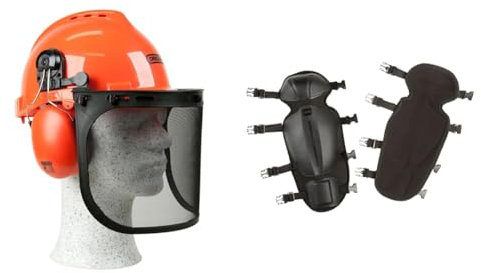 Oregon 562412 - Casco de Seguridad para Motosierra Yukon & Espinilleras Protectoras para Trabajar con Desbrozadora, Sistema Ajustable
