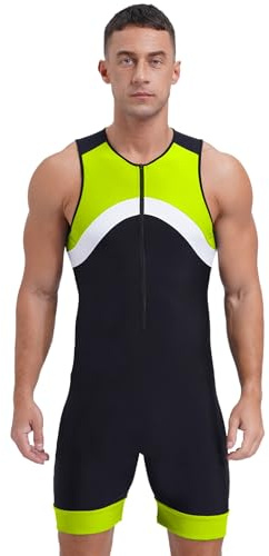 Vxuxlje Mens One Piece Swimsuit Half Swim Suit Diver Man Bathing Swimwear Zipper Front Bodysuit Swim Leotard Fluorescent Green 4XL