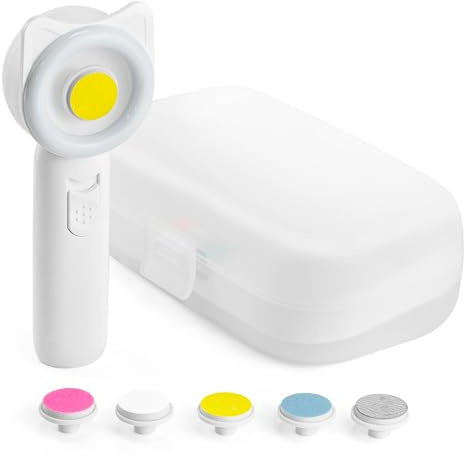 Majillux Limetta Unghie Neonato in Forma di Gattino - Tagliaunghie Elettrica per Bambini, Lima Unghie Neonato con 5 Testine di Polissaggio e 2 Velocità, Ideale da 0 a 36 Mesi, Pile Non Incluse