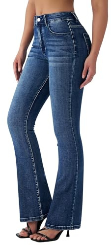 roswear Women's Trendy Stretchy Flare Jeans Mid Rise Bootcut Curvy Denim Pants Pale Blue Large
