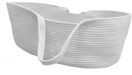 Baby Moses Basket - Babyvagga med bomullsrep, Moses babyhandbädd | Hopfällbar babybädd i bomullsrep, bärbar vagga för nyfödda för hemmet,, Vit, Consulte la descripción