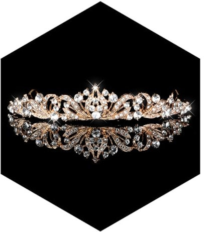 Tyqour Königin Krone Hochzeit Tiara,Prinzessin Krone Gold,Braut Diadem,Hochzeit Braut Kristall Tiara,13.5x11x2.6cm Goldene Strass Tiara für Geburtstags Hochzeit Abschlussball Frauen Mädchen