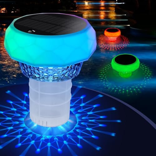 Soarling Flotteur Solaire 2-en-1 avec Télécommande, Lumières d'Ambiance LED 7 Couleurs & Distributeur pour Piscines, Spas & Bassins de Jardin, IP68 Étanche
