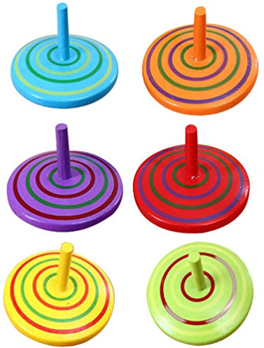 TOPPERFUN Toupie en Bois 6 Pièces pour Garçon et Filles, Jouet Éducatif
