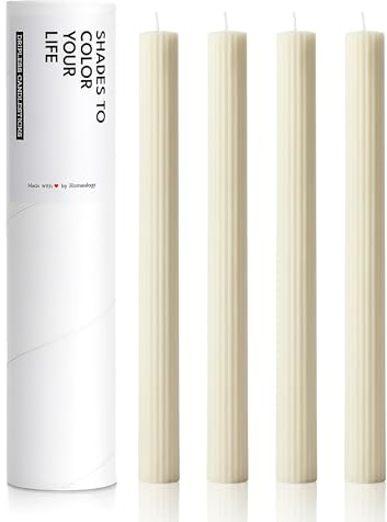 Homeology 10 Ribbed Candle Sticks, Ivory, 4-Pack, Unscented Taper Candles