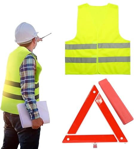 BDBFPAN Warndreieck Warnweste Set, Warndreieck Kfz Inklusive Dreieck- Und Westenauto Faltbares Reflektierendes Automobilzubehör Stativ Für Notparkplätze Auf Straßen Reflective Vest In One Size