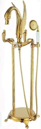 KEuLen Grifo De Pie para Bañera Exenta, Juego de grifos de bañera de latón Macizo con Doble manija y Ducha de Mano for Montaje en Suelo