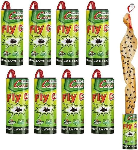 Lot de 8 rouleaux de piège à mouches en papier, piège à mouches à fruits, ruban adhésif pour l'intérieur et l'extérieur (8)