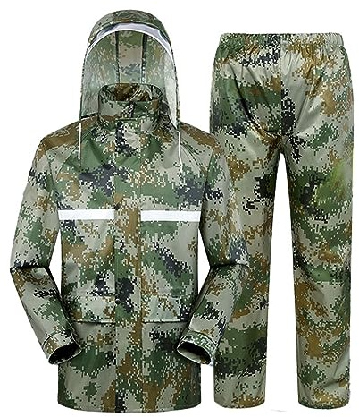 YOSUWOAI Traje de lluvia para bicicleta para hombre y mujer, resistente al agua, chubasquero y pantalones de lluvia, juego de dos piezas, traje de pesca de camuflaje, a prueba de viento, traje de