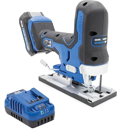 Kreg 20V Ionic Drive Barrel Grip Jigsaw, 20V Blue Ion Charger & Blue Ion 2Ah Battery Pack - Cordless & Compact - Precision Cutting - 20V Variable Speed - LED Lights & Built-In Blower - KPTBJS100A