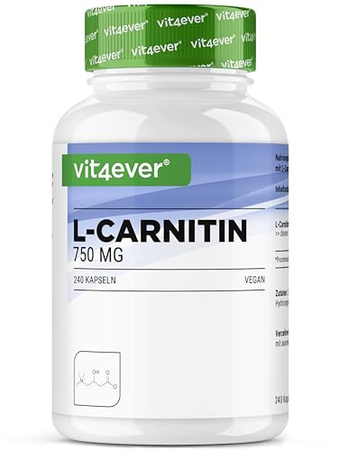 L-Carnitina - 240 Capsule - Alto Dosaggio con 3000 mg per Porzione giornaliera - Premium: 100% L-Carnitina tartrato - Senza additivi - Senza glutine e senza lattosio - Vegano