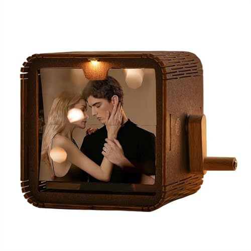Hand Crank Photo Album with Light,Custom Mini Photo Flip Book Frame with Music Playback,Personalized Photo Flip Box,Decoration Creative Gifts for Couple Family Mother's Day Father’s Day