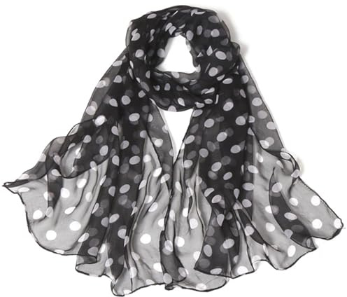 MANJIAMEI Sciarpa da donna a pois in chiffon, alla moda, con protezione solare, lunga sciarpa leggera e trasparente con stola da collo Sheer chiffon, versatile bandana per capelli, decorazione da