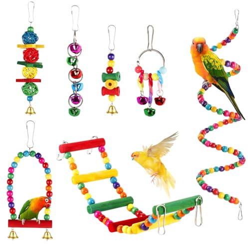 Zyiphor 7 Piezas Juguetes para Pájaros Juguetes Agapornis Juguetes de Loro Pájaro Juguetes para Loros Arcoiris Juguetes para Periquitos Pequeños y Medianos Loros de Aves