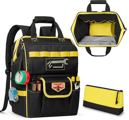 Rexmica Zaino Portautensili con Tasca e Area Attrazione Magnetica, Borsa Porta Sttrezzi Resistente con Apertura a Telaio Metallico, Borsa da Lavoro Tattica per Elettricisti, Riparatori e Tecnici HVAC