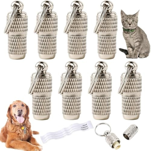 8 Stück Adressanhänger Hund, Personalisierte Adressanhänger für Hunde Katzen ID Tag Hundemarke Tiermarke mit Schlüsselringe und Wasserdicht Pillendose Für Haustiere, Katzen, Hunde