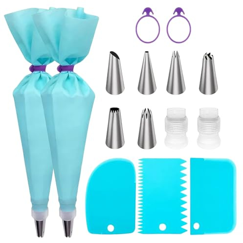 15 Pezzi Set Bocchette Sac A Poche,Sacapoche Per Dolci,Sac A Poche Riutilizzabile,Accessori Da Forno,Set Per Decorazioni Per Torte,Adatto Per Pasticcini,Torte,Prodotti Da Forno,Biscotti,Crostate