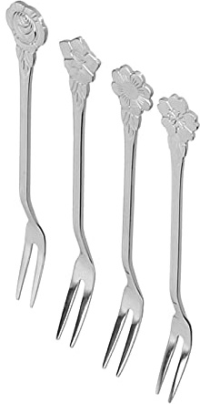 HUSHUI 2-stifts Fruktgaffel Set med 4 Slitstarka Minisalladsgafflar i Rostfritt Stål för Fester och Hemmabruk (Silver)