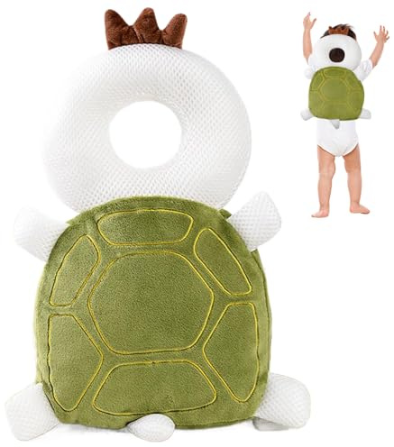 Baby Head Protector Backpack Cute Breathable Stuffed Head Protection Backpack with Chest Strap Adjustable Shock Absorption Protector for Baby Walking, Turtle