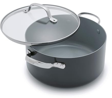 GreenPan Valencia Pro Hard Anodised Healthy Ceramic Non-Stick 24 cm / 5.1 Litre Stock Pot with Lid, PFAS-Free, Induction, Oven Safe, Grey