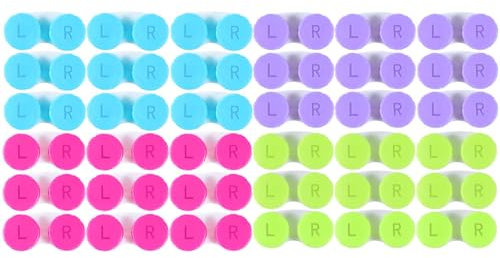 KISEER 36 Pack Colourful Cute Contact Lens Case Bulk Box Holder Container Soak Storage Kit (4 Color)