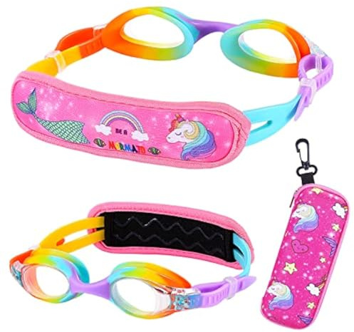 RUIGAO Kids Swim Goggles Age 2-6, Toddler Goggles No Hair Pull,Child Goggles Padded HeadBand