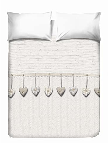 PENSIERI DELICATI Copriletto Matrimoniale 260 x 280 cm, Telo Singolo 100% Cotone Pique, Ideale Come Telo Arredo, Coperta Salva Letto 2 Piazze, Fantasia Cuore Appeso Beige, 100% Made in Italy