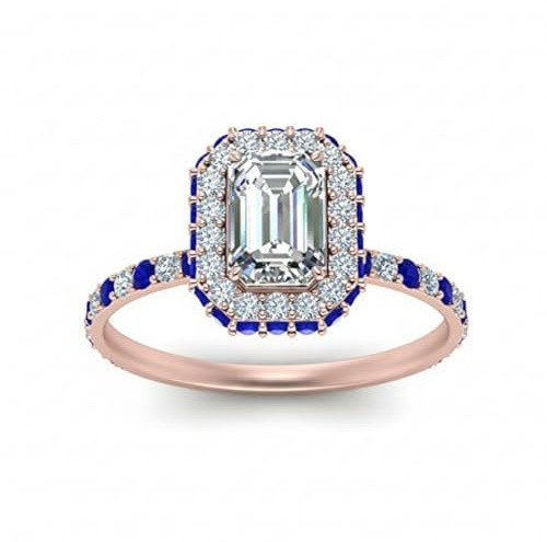 CaratYogi Choisissez Votre Pierre précieuse Bague en Diamant avec Halo de roulement plaqué Or Rose émeraude façonner Bagues de fiançailles Halo Ornement de Tenue de fête Taglia 47 Alla 70