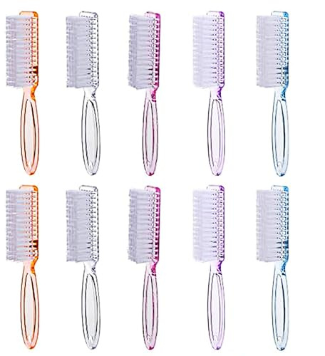 MFCGHXR 10 pezzi di pennelli per unghie con impugnatura, pennelli colorati per la pulizia delle unghie con manico lungo, strumenti per manicure