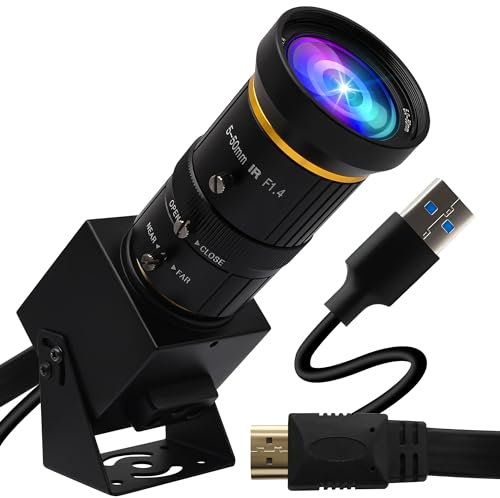 IEights Cámara web 4K USB 3.0 HDMI de 60 fps con zoom manual para computadora, mini quemadura de luz para grabador láser H.264, telescopio USB, seguridad industrial, cámara de PC para Raspberry Pi