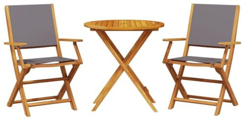 vidaXL Ensemble de Bistro 3 pcs Anthracite Tissu et Bois Massif, Ensemble de Bistro de Jardin, Ensemble de Balcon, Ensemble de Meubles d'extérieur