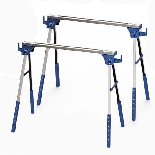 Chevalets de Sciage Lot de 2 Pliables et Réglables en Hauteur Avecpieds Réglables Établi Portable Convient Aux Menuisiers et Aux Bricoleurs(Bleu)