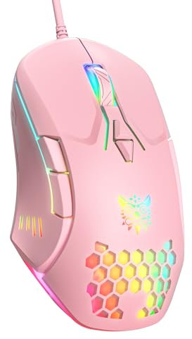 Kabelgebundene PC-Gaming-Maus: Hochpräziser Sensor, RGB-Hintergrundbeleuchtung, einstellbare DPI, 7 Tasten programmierbar, ergonomische Mäuse für Büro und Gaming auf Windows/Mac/Linux/Chrom, Rosa