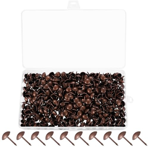 Tenbrachian 580 PcsUpholstery Tacks, Antique Upholstery Pins, Brown Upholstery Nails, Vintage Decorative Thumb Tacks, Round Head Furniture Thumbtacks Push Pins for Wood Sofa(Brown)