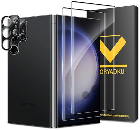 2+2 Für Samsung galaxy S23 Ultra glas folie Panzer Schutz, 2 Schutzfolie und 2 Linsenfolie, Unterstützen Fingerabdruck-ID, 9H Härte, Blasenfest Installation, 3D-Vollabdeckung, HD glas Für S23 Ultra