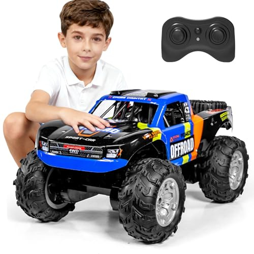 KB KAIBO Q205 1:12 Large Amphibious Remote Control Car - Waterproof RC Monster Truck with Waterproof Controller & 2 Modular Batteries for 60+ Min Play, 7.4V 4WD All Terrain Toy for Kids Adults-Blue