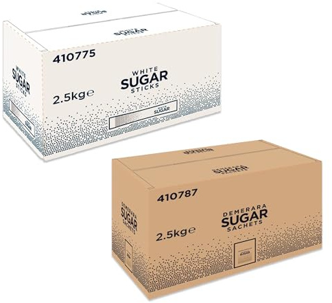 T & L Sugar Sticks Combo – 1000 × 2.5g Demerara + 1000 × 2.5g White Sugar | Total 2,000 Sticks (5kg) | Individually Wrapped Single-Serve Sugar Portions | Packed by Saras Foods UK